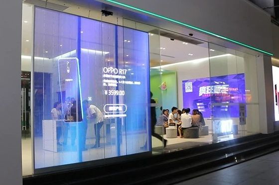 نمایشگر پنجره LED تعاملی خلاقانه شفاف ISO14001 ODM برای مراکز خرید